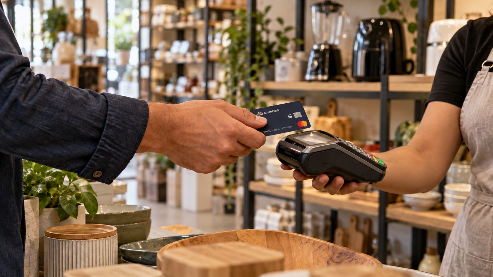 Pessoa pagando uma compra com cartão de crédito em uma loja